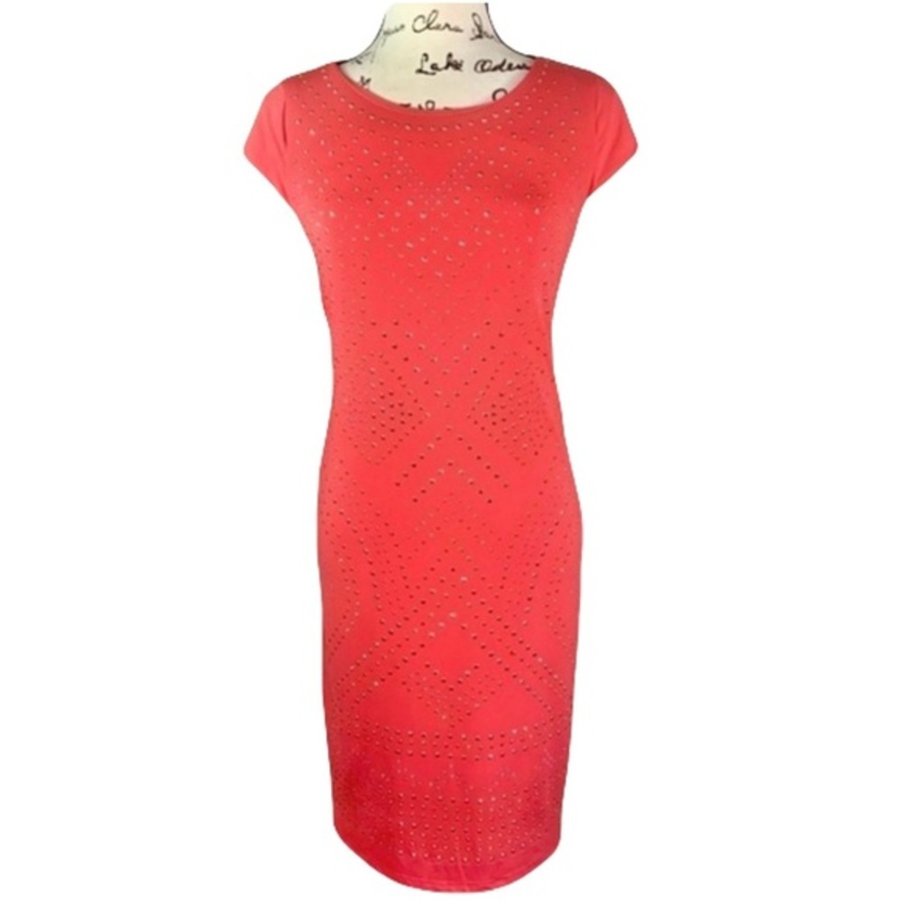 Carmen Marc Valvo Studded Sheath Dress